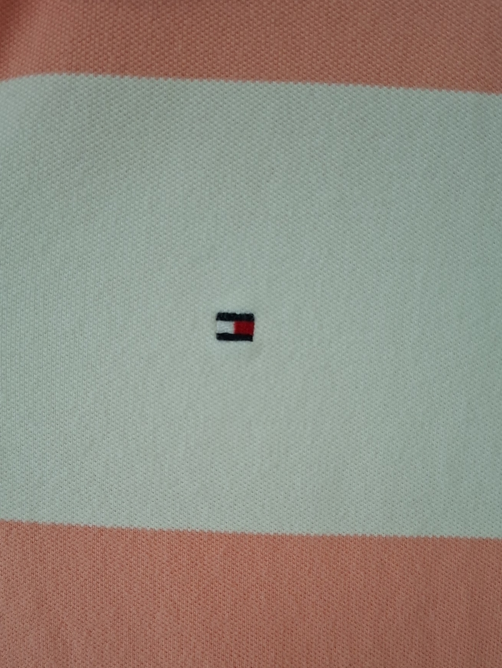 NWOT Tommy Hilfiger Cotton Preppy Striped Peach & White Polo Shirt (Size S) - Picture 3 of 9
